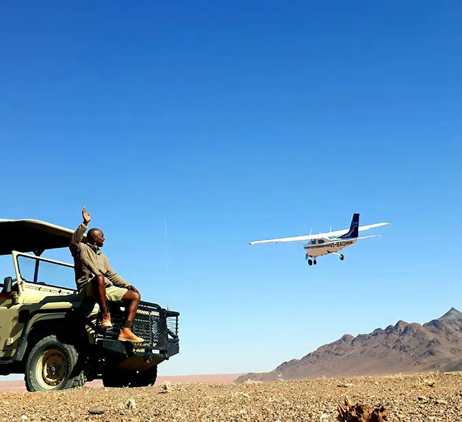 small aircraft taking-off from an airstrip in Africa