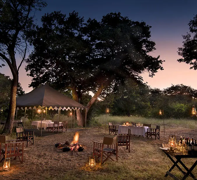 dinner set up in Chobe National Park