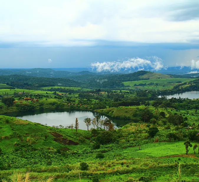 Scenic view of Uganda’s lush countryside on the way to Kibale Forest National Park.