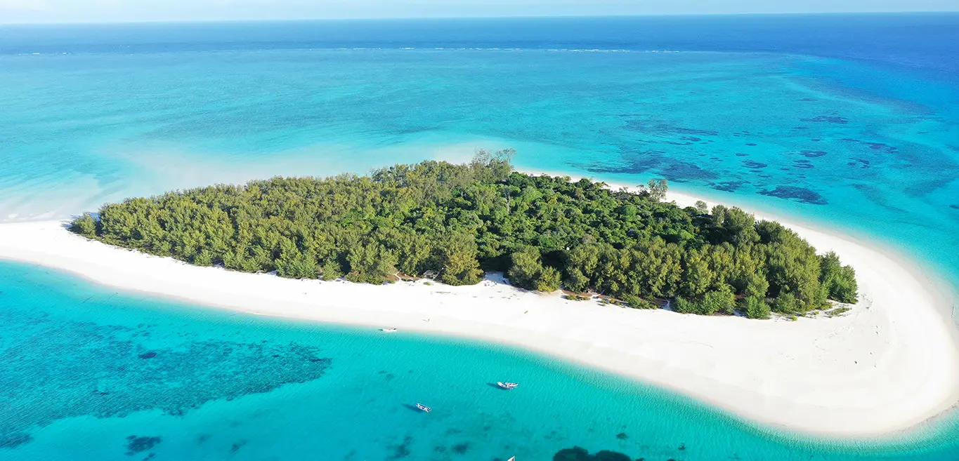 Pristine Zanzibar island surrounded by crystal-clear Indian Ocean waters.